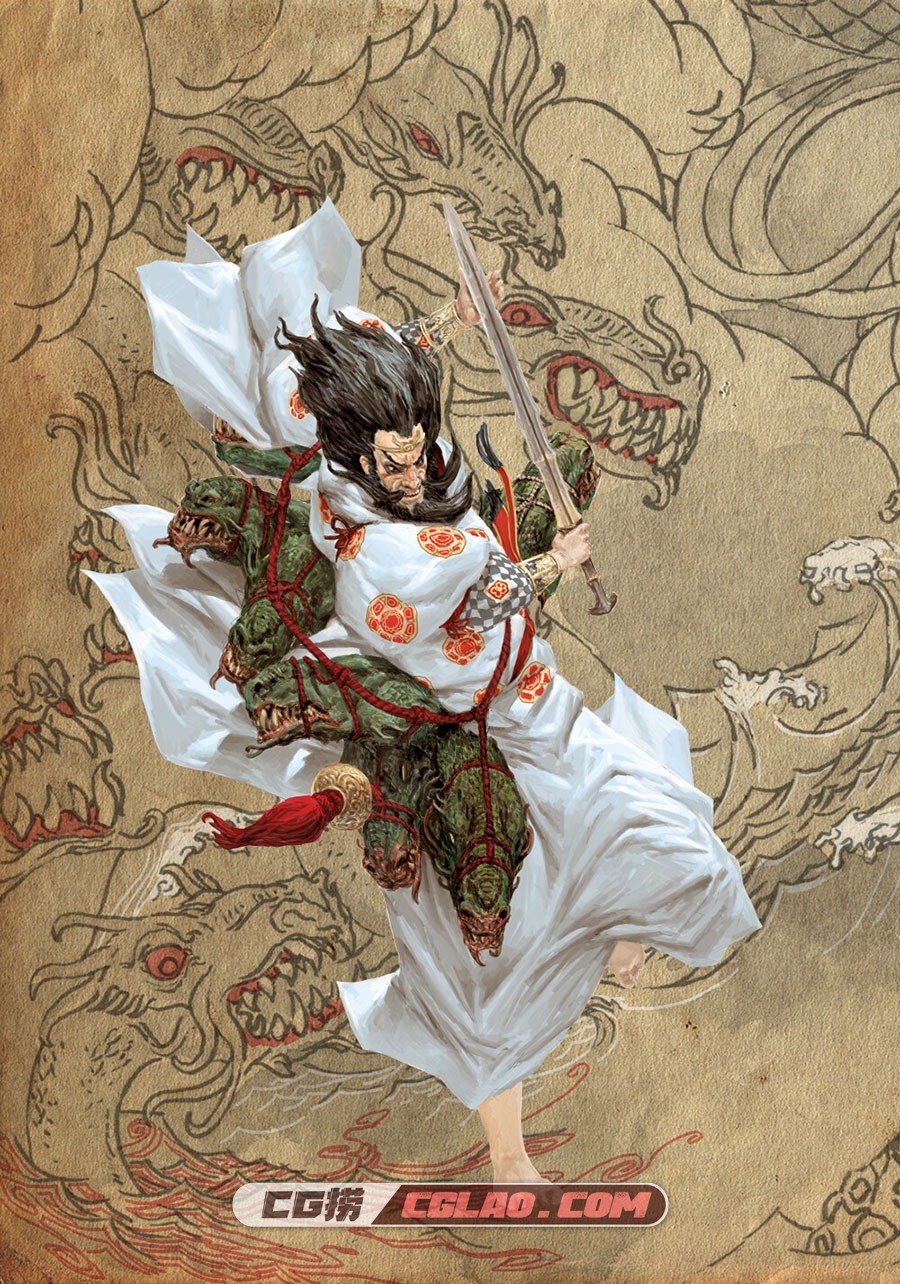 画师Adrian Smith 桌游Rising Sun旭 东方卡牌人物怪物设定原画,adrian-smith-japanese-gods-suzanoo.jpg