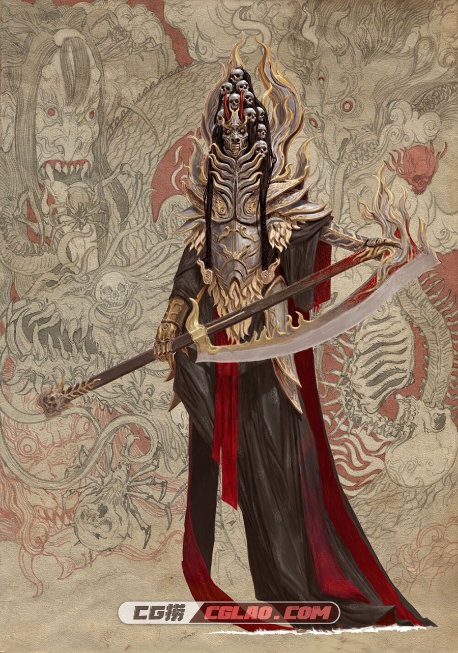 画师Adrian Smith 桌游Rising Sun旭 东方卡牌人物怪物设定原画,adrian-smith-monster-demon-oni-2.jpg