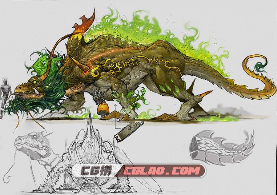 赤壁 游戏原画概念角色动物道具场景设计美宣壁纸 607P,烛龙boss.jpg