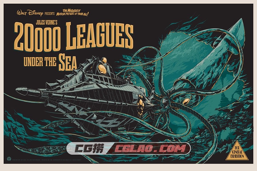 澳大利亚插画师 ken Taylor 粗犷的摇滚海报插画作品赏析 226P,20,000-LEAGUES-UNDER-THE-SEA---Mondo-Tees-Poster-Art(95289).jpg