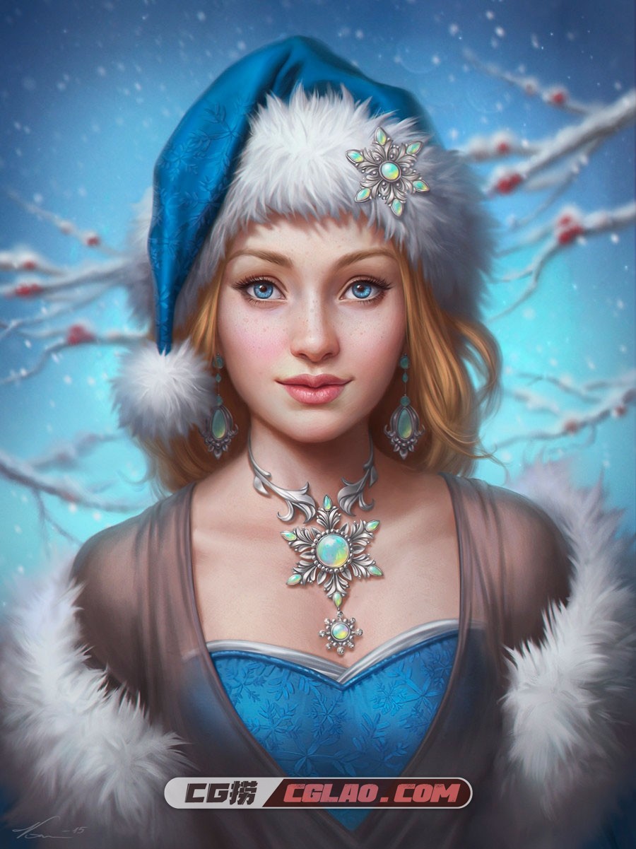 Viktoria Gavrilenko 德国画师 卡牌角色人物插画作品分享下载,viccolatte_Commission-for-Beautiful-Antique-Jewelryviktoria-gavrilenko-christmas-lady.jpg