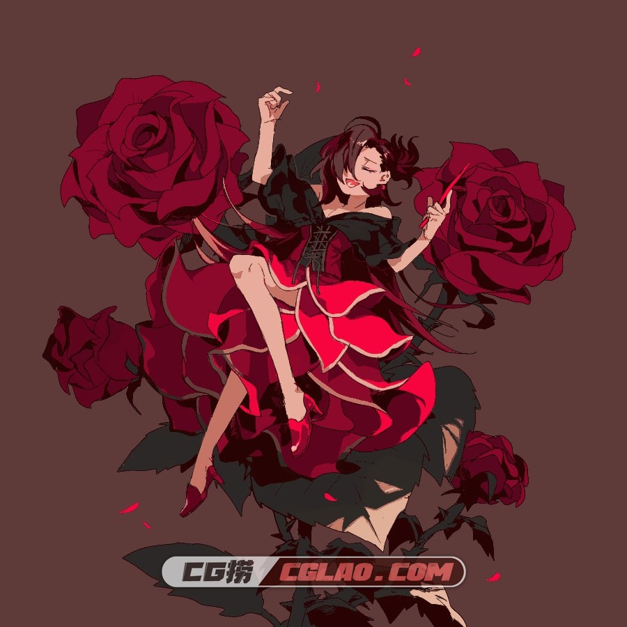 红玫瑰 浓烈浪漫的二次元角色插画作品 百度网盘下载,3.jpg
