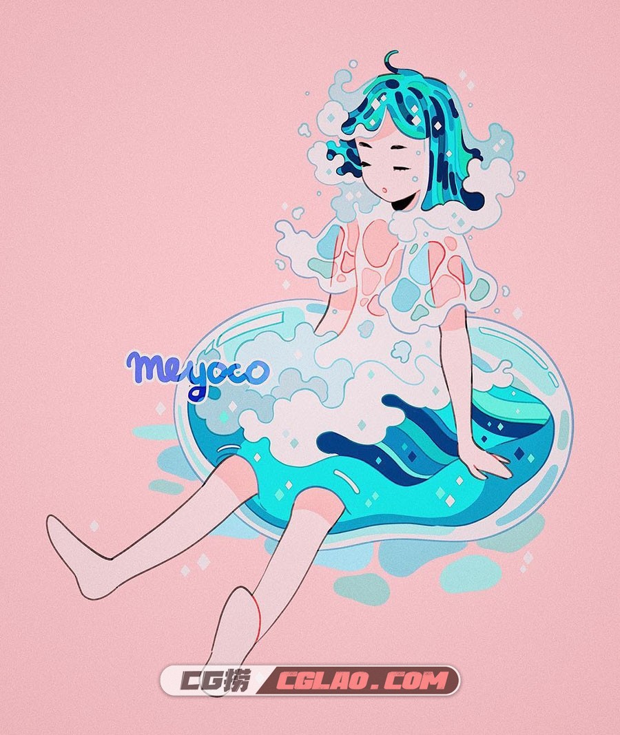 Meyoco 少女心水的插画手绘作品赏析 百度网盘下载,27)Redrew my ocean girl from....jpg