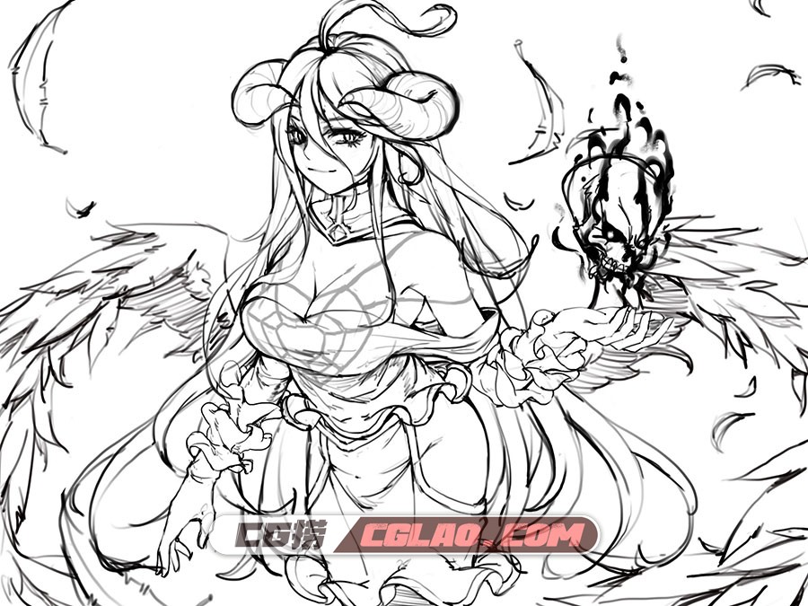 BARA Art 韩国画师 优秀同人插画以及练习线稿赏析 百度网盘,0_Overlord Albedo fan art rough sketch, BARA Art_01.jpg