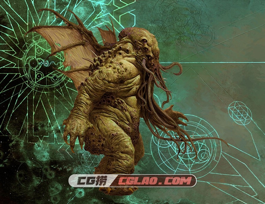 克苏鲁死亡亦逝 末日降临怪物场景原画画集 百度云下载 22P,adrian-smith-cthulu-coloured.jpg